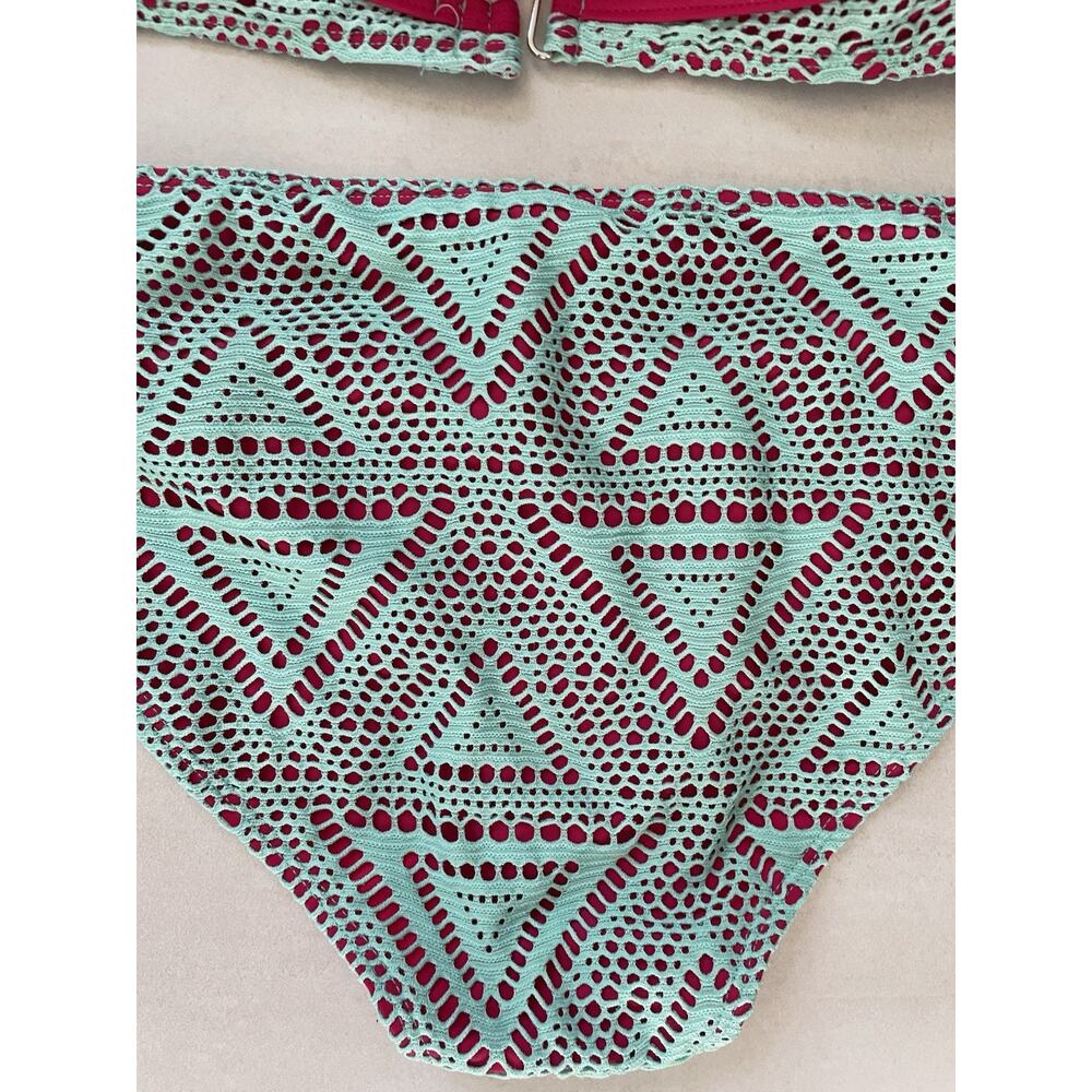 Apollo Swim Bikini Swimsuit Color Block Mesh Plunge Swimwear - Picture 8 of 11